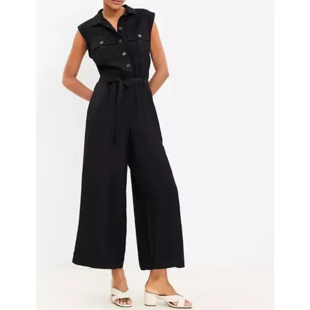 NWT LOFT Black Sleeveless Wide Leg Jumpsuit - Belted - Size XS (XSmall)